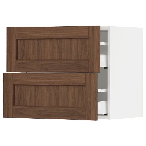 SEKTION / MAXIMERA Wall cabinet with 2 drawers, white Enköping/brown walnut effect, 24x15x20 "