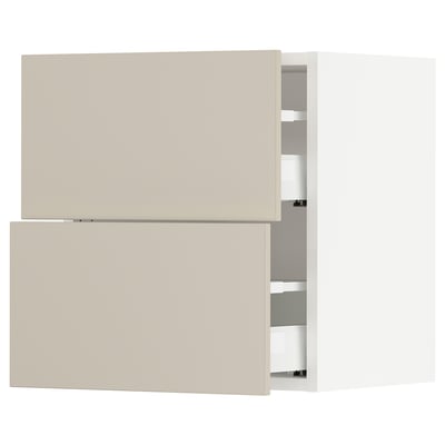 SEKTION / MAXIMERA Wall cabinet with 2 drawers, white/Havstorp beige, 18x15x20 "