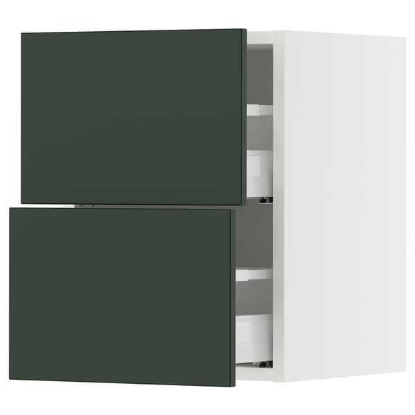 SEKTION / MAXIMERA Wall cabinet with 2 drawers, white/Havstorp deep green, 15x15x20 "