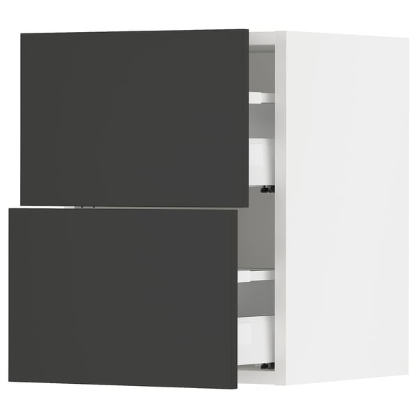 SEKTION / MAXIMERA Wall cabinet with 2 drawers, white/Nickebo matte anthracite, 15x15x20 "