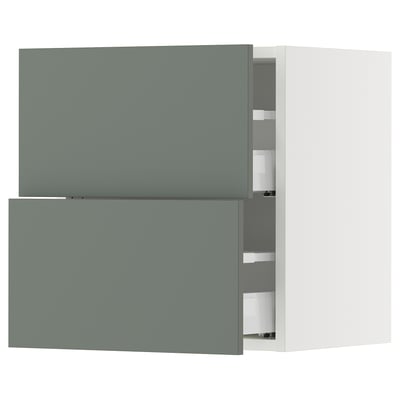 SEKTION / MAXIMERA Wall cabinet with 2 drawers, white/Nickebo matte grey-green, 18x15x20 "