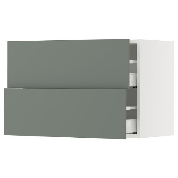 SEKTION / MAXIMERA Wall cabinet with 2 drawers, white/Nickebo matte grey-green, 30x15x20 "