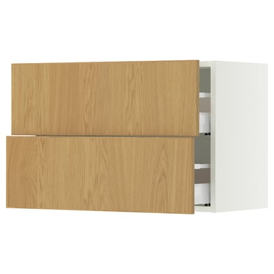 SEKTION / MAXIMERA Wall cabinet with 2 drawers, white/Sinarp oak veneer, 30x15x20 "