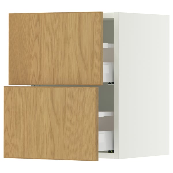 SEKTION / MAXIMERA Wall cabinet with 2 drawers, white/Sinarp oak veneer, 15x15x20 "