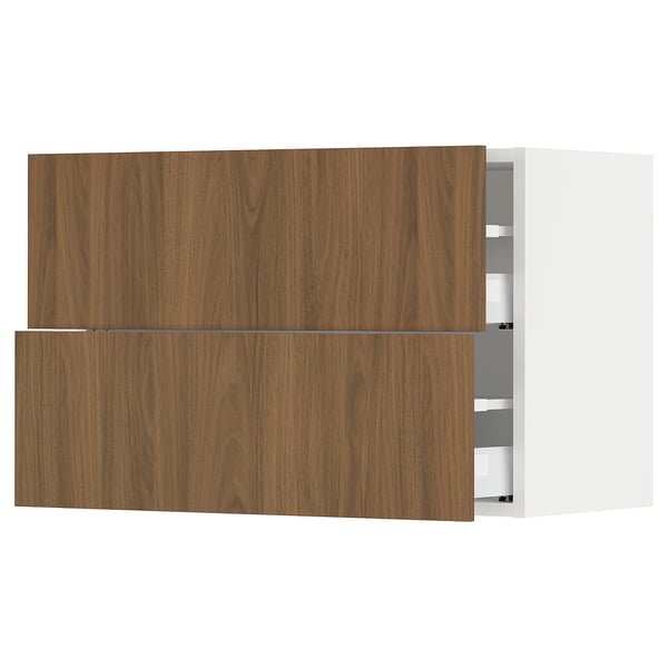 SEKTION / MAXIMERA Wall cabinet with 2 drawers, white/Tistorp brown walnut effect, 30x15x20 "