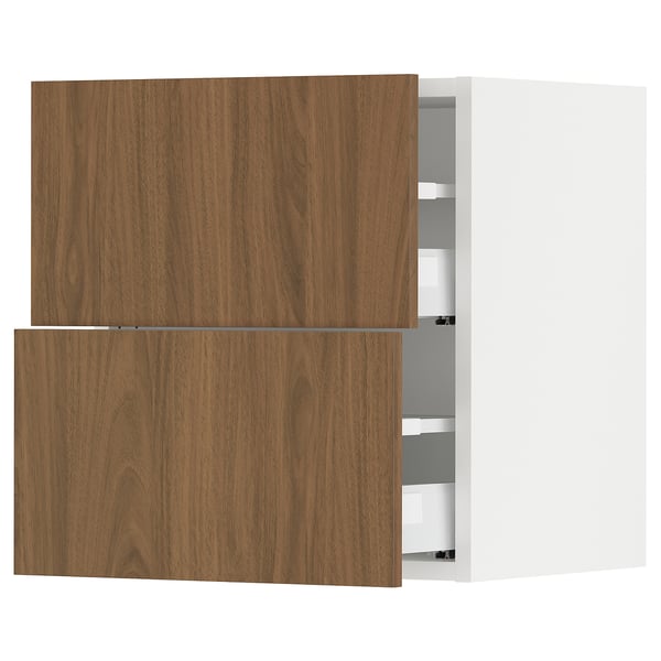 SEKTION / MAXIMERA Wall cabinet with 2 drawers, white/Tistorp brown walnut effect, 18x15x20 "