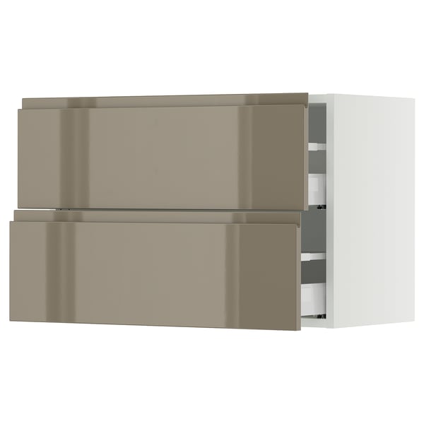 SEKTION / MAXIMERA Wall cabinet with 2 drawers, white/Voxtorp high-gloss dark grey-brown, 30x15x20 "