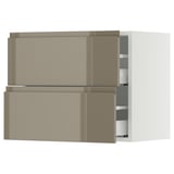 SEKTION / MAXIMERA Wall cabinet with 2 drawers, white/Voxtorp high-gloss dark grey-brown, 24x15x20 "