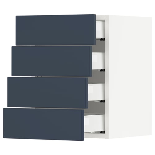 This image shows blue modern kitchen drawers in a stacked design.