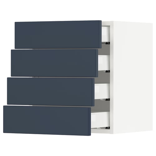 A blue SEKTION kitchen cabinet with four pull-out drawers in a modern design, made from fiberboard and particleboard.
