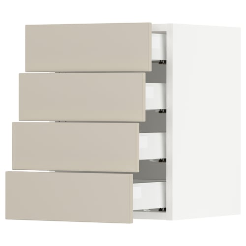 SEKTION beige kitchen drawers, rectangular, smooth fronts, four opened.