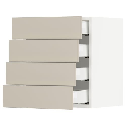 SEKTION kitchen units in beige with four drawers, square shape.