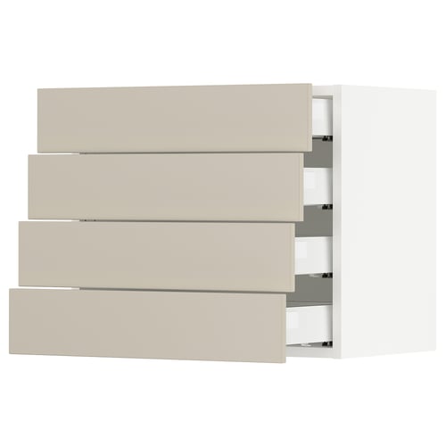Beige kitchen cabinet with four drawers, modern and minimalist design.