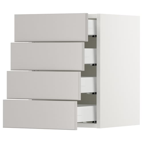 IKEA SEKTION light grey kitchen cabinets with bevelled edges and four drawers.