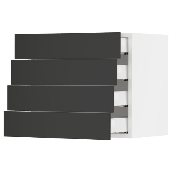 SEKTION / MAXIMERA Wall cabinet with 4 drawers, white/Nickebo matte anthracite, 24x15x20 "
