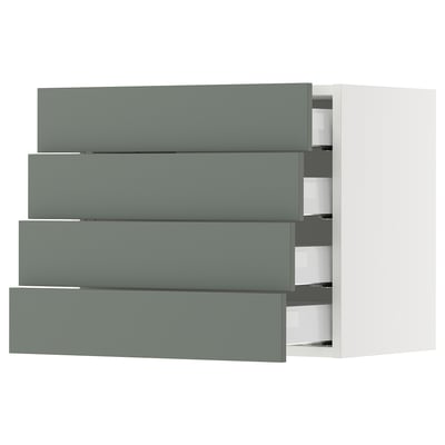 SEKTION / MAXIMERA Wall cabinet with 4 drawers, white/Nickebo matte grey-green, 24x15x20 "