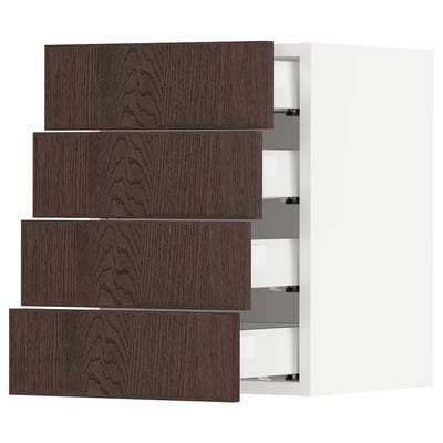 SEKTION / MAXIMERA Wall cabinet with 4 drawers, white/Sinarp brown, 15x15x20 "