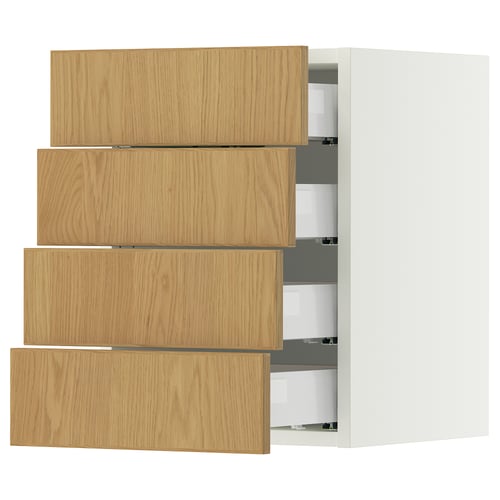 SEKTION kitchen unit with four oak drawers on white cabinet.
