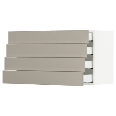 Modern kitchen cabinet with beige stensund fronts, featuring four full-extension drawers in a sleek, minimalist design.
