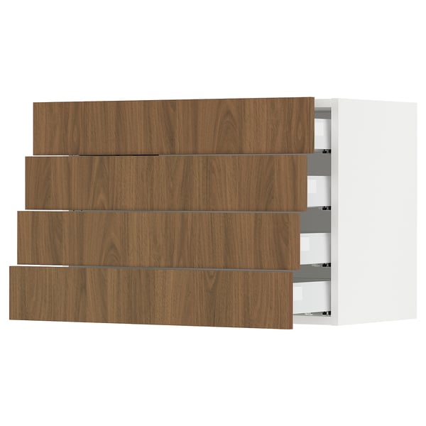 SEKTION / MAXIMERA Wall cabinet with 4 drawers, white/Tistorp brown walnut effect, 30x15x20 "