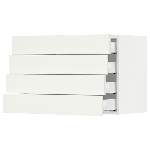 White SEKTION kitchen cabinet with three drawers and sleek design.