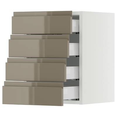 SEKTION / MAXIMERA Wall cabinet with 4 drawers, white/Voxtorp high-gloss dark grey-brown, 15x15x20 "