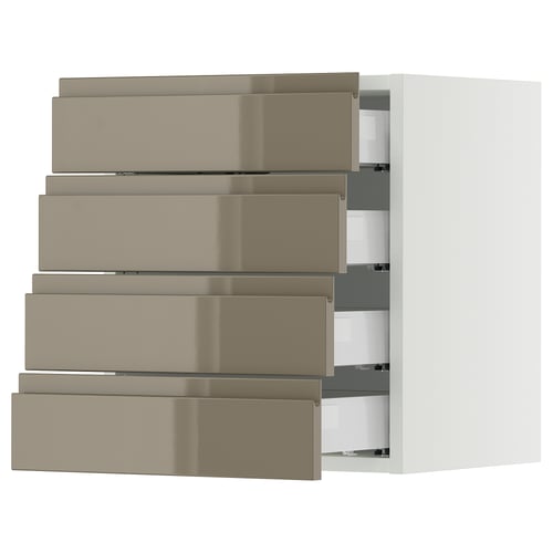 SEKTION / MAXIMERA Wall cabinet with 4 drawers, white/Voxtorp high-gloss dark grey-brown, 18x15x20 "