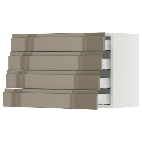 SEKTION / MAXIMERA Wall cabinet with 4 drawers, white/Voxtorp high-gloss dark grey-brown, 30x15x20 "