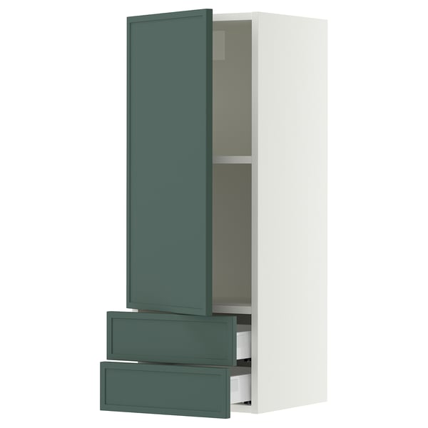 SEKTION / MAXIMERA Wall cabinet with door/2 drawers, white/Aspudden dark gray-green, 15x15x40 "