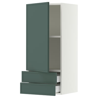 SEKTION / MAXIMERA Wall cabinet with door/2 drawers, white/Aspudden dark gray-green, 18x15x40 "