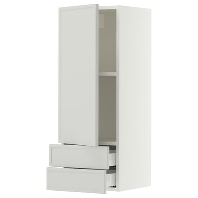 SEKTION / MAXIMERA Wall cabinet with door/2 drawers, white/Aspudden light gray, 15x15x40 "
