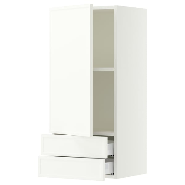 SEKTION / MAXIMERA Wall cabinet with door/2 drawers, white/Aspudden matte white, 18x15x40 "