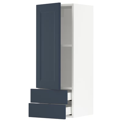 SEKTION / MAXIMERA Wall cabinet with door/2 drawers, white Axstad/matte blue, 15x15x40 "