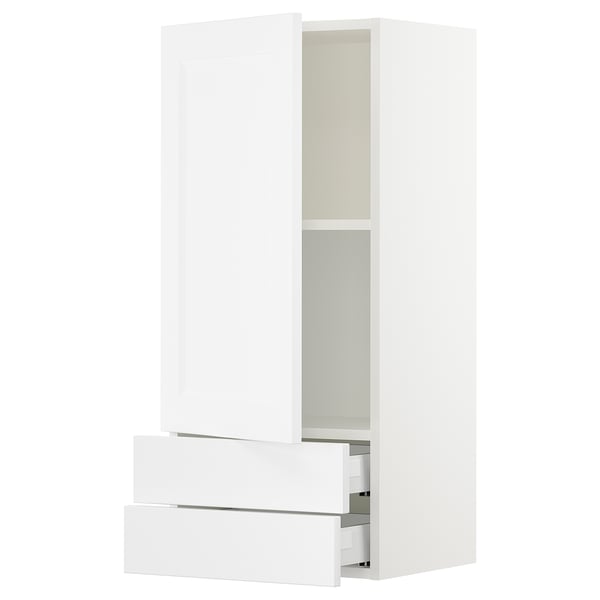 SEKTION / MAXIMERA Wall cabinet with door/2 drawers, white/Axstad matte white, 18x15x40 "