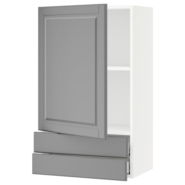 SEKTION / MAXIMERA Wall cabinet with door/2 drawers, white/Bodbyn gray, 24x15x40 "