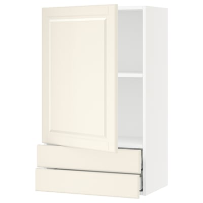 SEKTION / MAXIMERA Wall cabinet with door/2 drawers, white/Bodbyn off-white, 24x15x40 "
