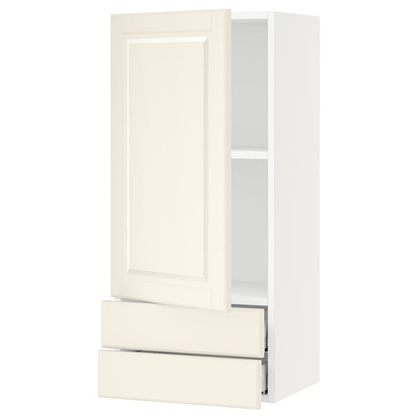 SEKTION / MAXIMERA Wall cabinet with door/2 drawers, white/Bodbyn off-white, 18x15x40 "