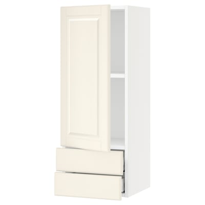 SEKTION / MAXIMERA Wall cabinet with door/2 drawers, white/Bodbyn off-white, 15x15x40 "