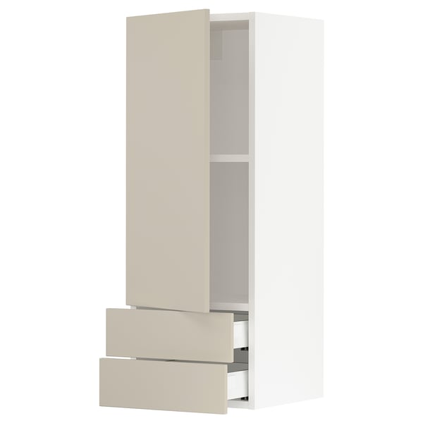 SEKTION / MAXIMERA Wall cabinet with door/2 drawers, white/Havstorp beige, 15x15x40 "