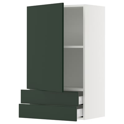 SEKTION / MAXIMERA Wall cabinet with door/2 drawers, white/Havstorp deep green, 24x15x40 "