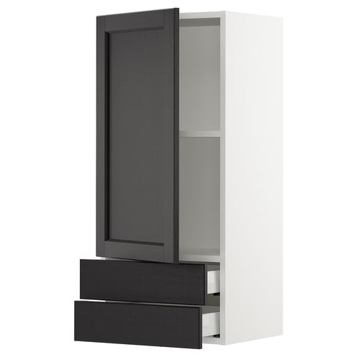 An ikea SEKTION wall-mounted kitchen cabinet with a black-stained lerhyttan door and two drawers, featuring a traditional design.