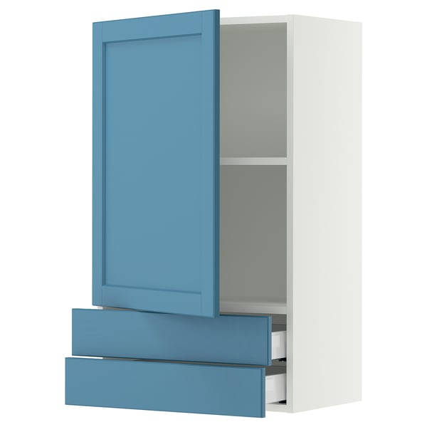 SEKTION / MAXIMERA Wall cabinet with door/2 drawers, white/Lerhyttan blue, 24x15x40 "