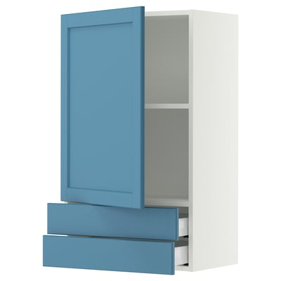 SEKTION / MAXIMERA Wall cabinet with door/2 drawers, white/Lerhyttan blue, 24x15x40 "