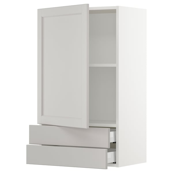 SEKTION / MAXIMERA Wall cabinet with door/2 drawers, white/Lerhyttan light gray, 24x15x40 "