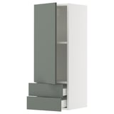 SEKTION / MAXIMERA Wall cabinet with door/2 drawers, white/Nickebo matte grey-green, 15x15x40 "
