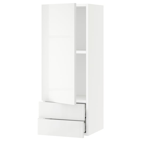 SEKTION / MAXIMERA Wall cabinet with door/2 drawers, white/Ringhult white, 15x15x40 "
