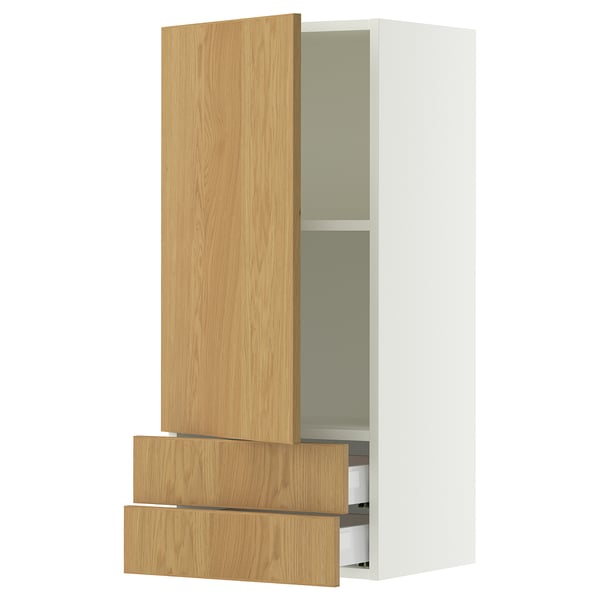 SEKTION / MAXIMERA Wall cabinet with door/2 drawers, white/Sinarp oak veneer, 18x15x40 "