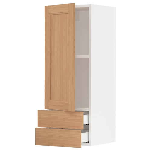 SEKTION kitchen cabinet in oak wood with natural finish, featuring two drawers and an adjustable shelf.