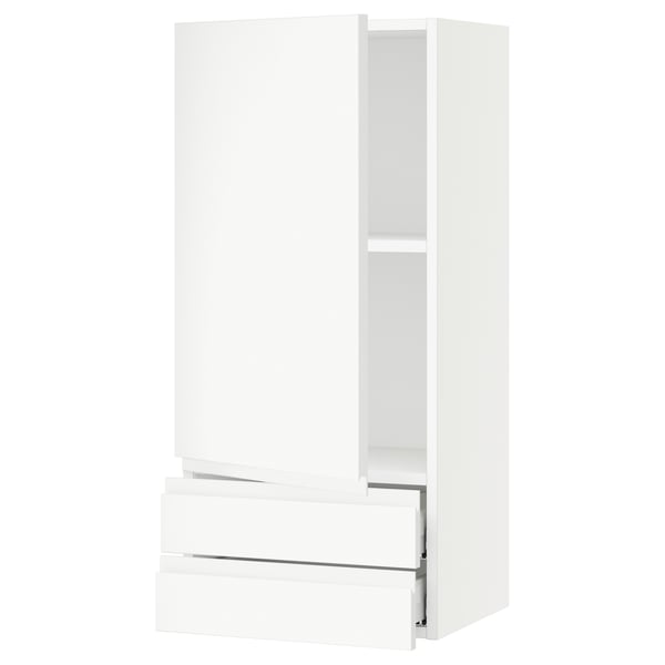 SEKTION / MAXIMERA Wall cabinet with door/2 drawers, white/Voxtorp matte white, 18x15x40 "