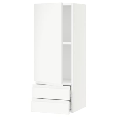 SEKTION / MAXIMERA Wall cabinet with door/2 drawers, white/Voxtorp matte white, 15x15x40 "